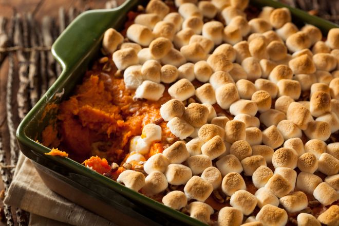 Mashed Sweet Potatoes topped with Mini Marshmallows