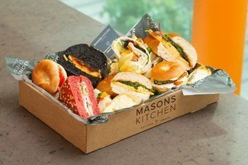 Vegetarian selection of speciality breads, wraps and bagels box