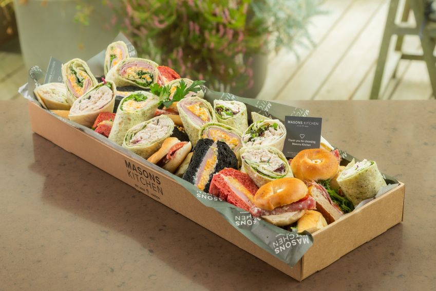 Meat selection of speciality breads, wraps and bagels box