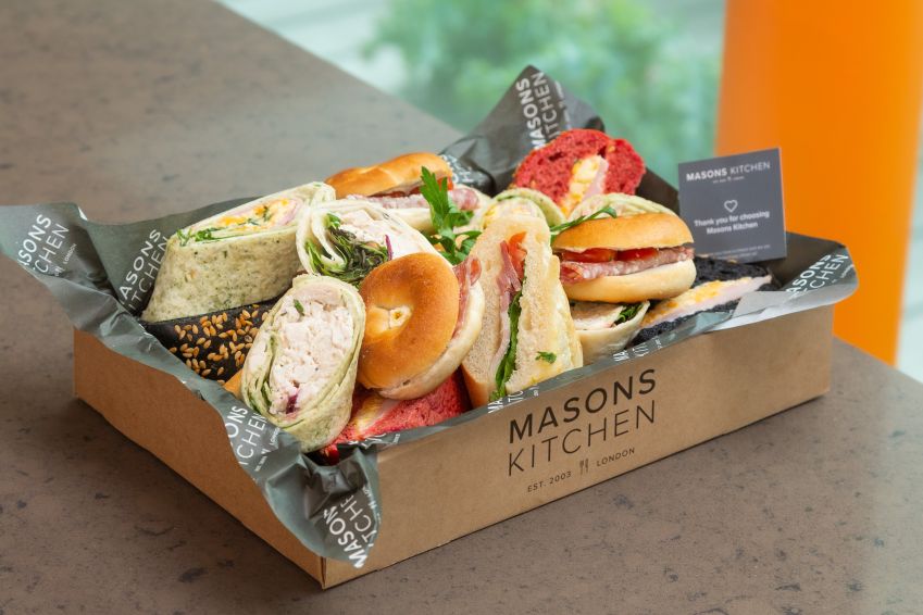 Meat selection of speciality breads, wraps and bagels box