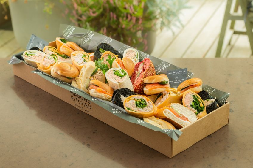 Fish selection of speciality breads, wraps and bagels box