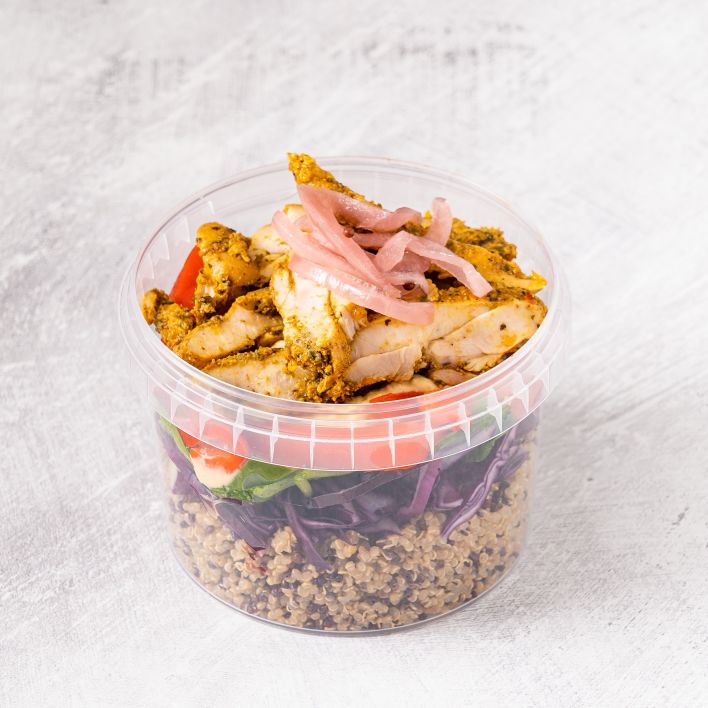 Shawarma Chicken Salad Pot with Houmous and Quinoa