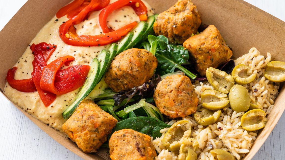 Sweet Potato Falafel & Houmous Salad