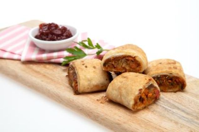 Vegan Sausage Rolls w/ Tomato Purslane Relish