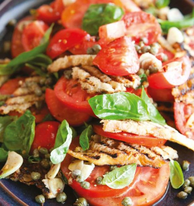 Panzanella - Italian Bread Salad w/ Vine Ripened Tomatoes, Basil, Parmesan and Olives