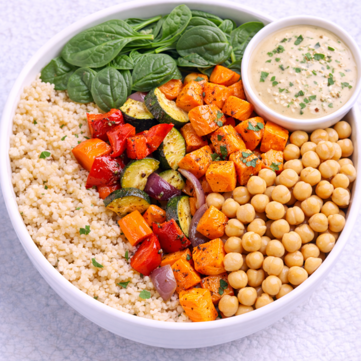 Roasted Veggie Tahini Bowl (vegan)