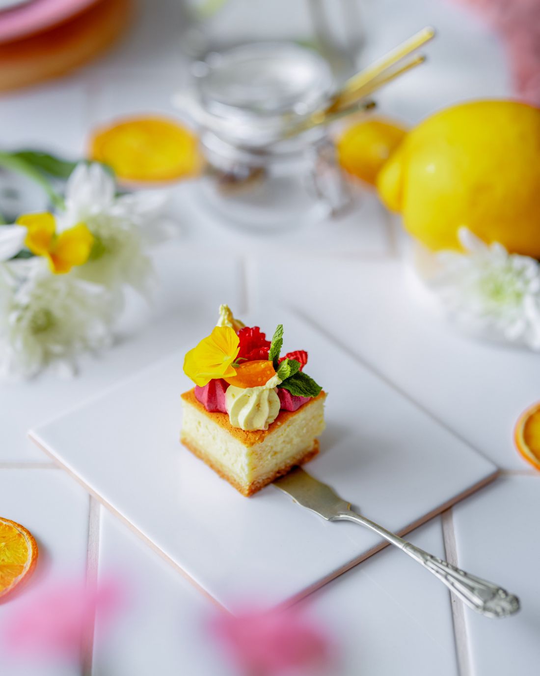 Vanilla cheesecake with mango & passion fruit mousse