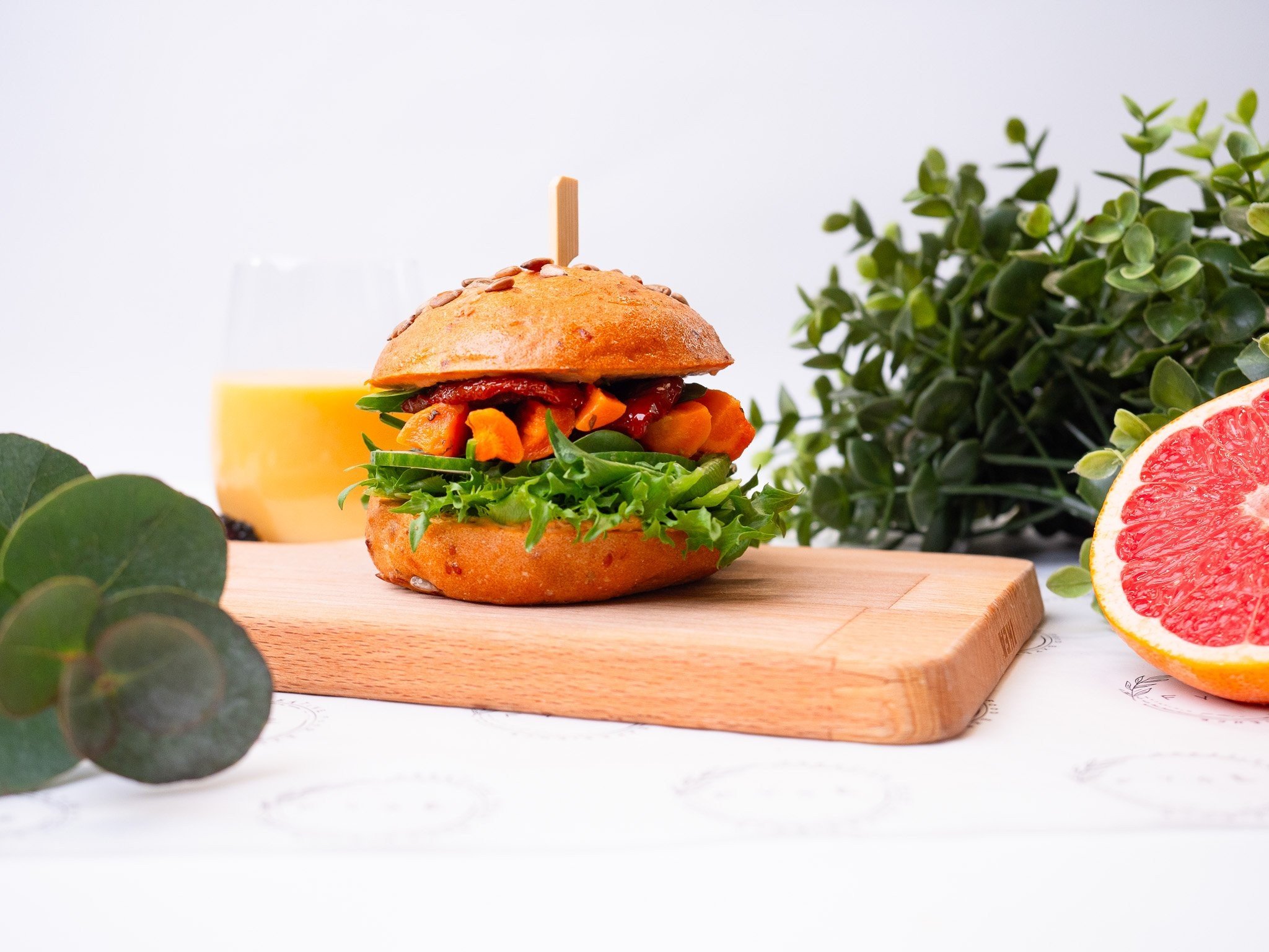 Gluten Free Sunflower Bun with Lemony Carrots and Sundried Tomato Hummus