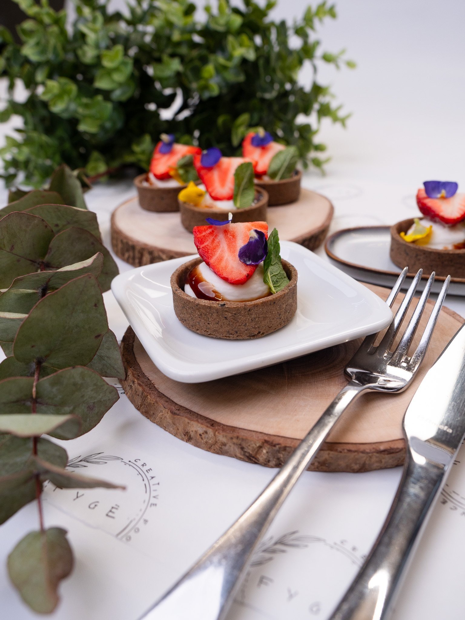 Coconut Chèvre Tart with Fresh Strawberry and Lemon Melissa