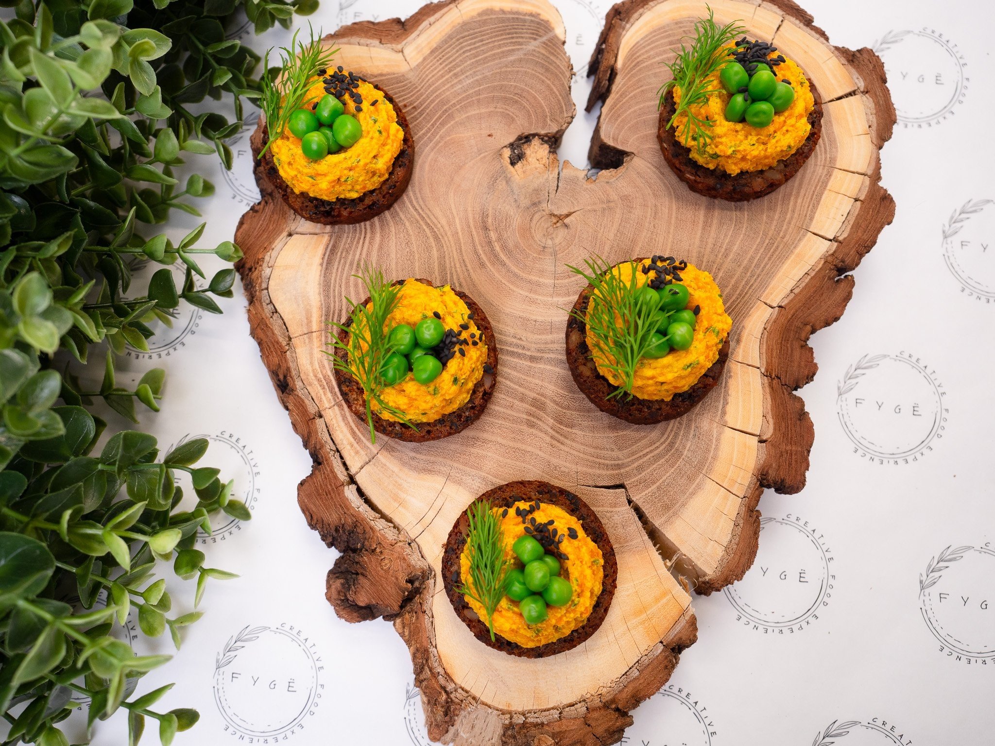 Young Carrot Mousse on Archipelago Bread, Sweet Peas and Fresh Herbs