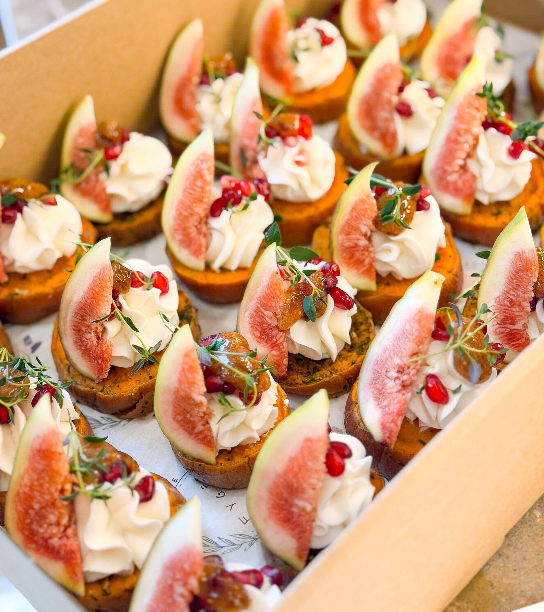 Roasted Sweet Potato with Feta Mousse, Fig, Pomegranate and Fresh Thyme