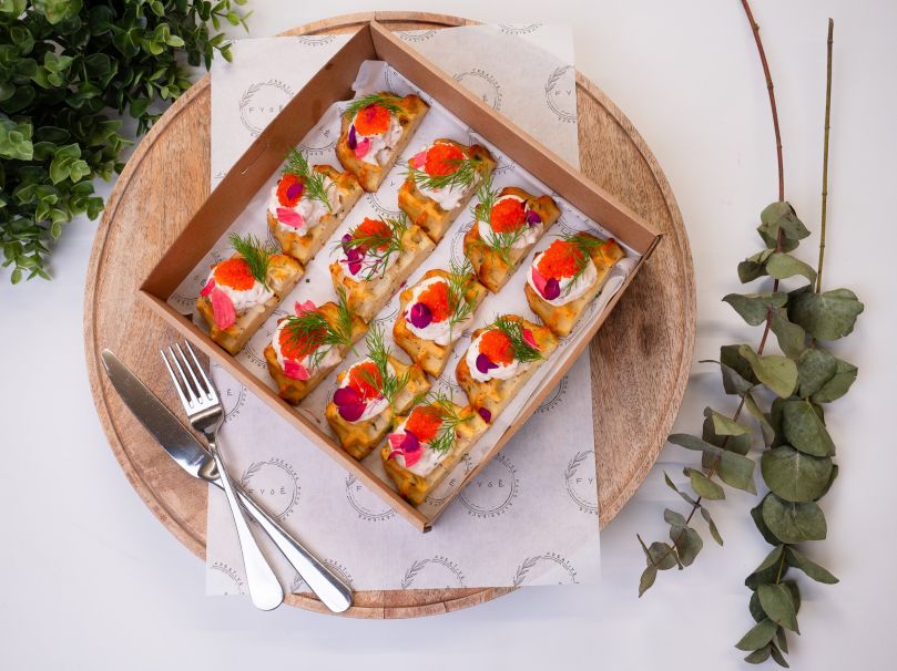 Gluten Free Skagen Salad on Finnish Archipelago Bread, Kelp Caviar and  Fresh Dill