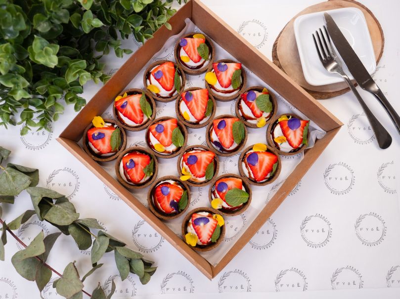 Coconut Ch&egrave;vre Tart with Fresh Strawberry and Lemon Melissa