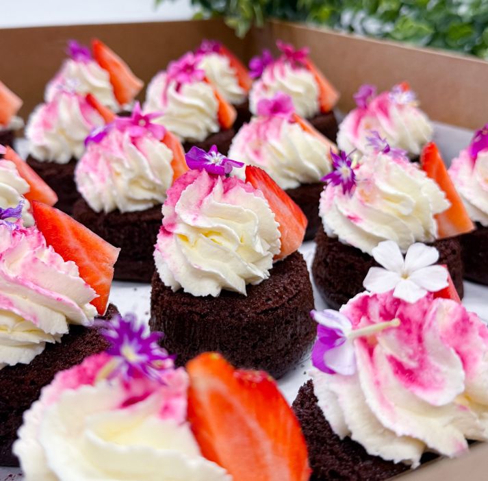 Chocolate Mini Cake with Vanilla Cream & Berries