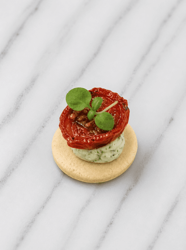 Slow roasted tomato, basil plant-based cheese