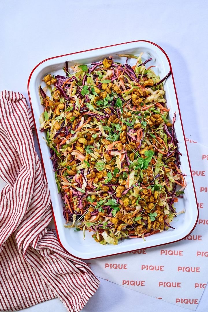 Summer slaw with herbs, candied nuts & honey mustard dressing 