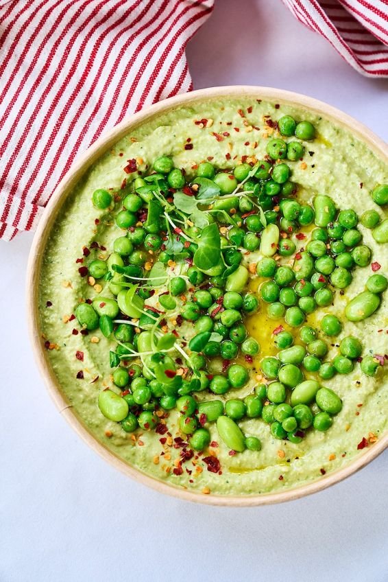 Pea & mint butterbean hummus with toasted seeds
