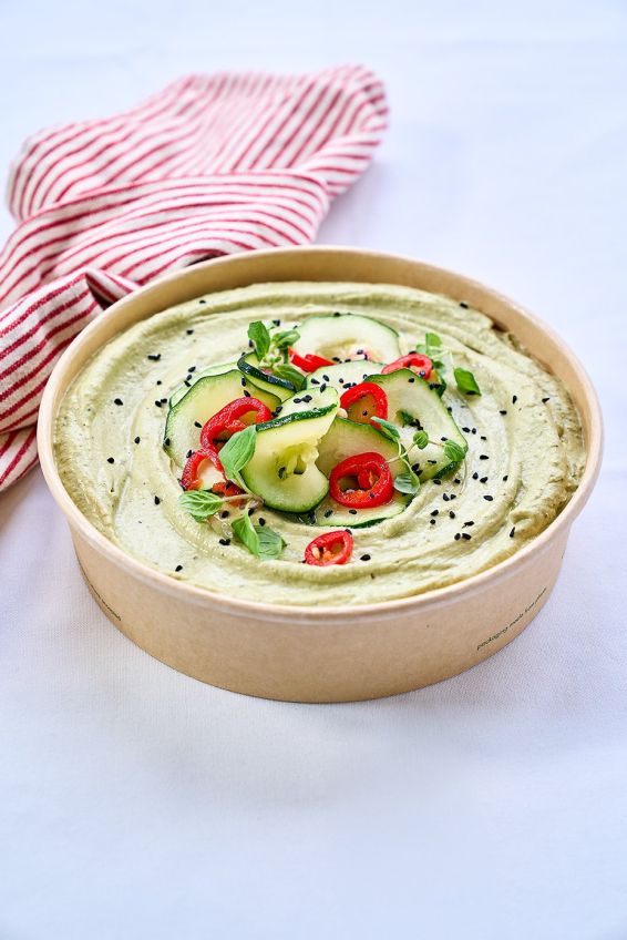 Babaganoush with basil, nigella seeds & marinated courgette