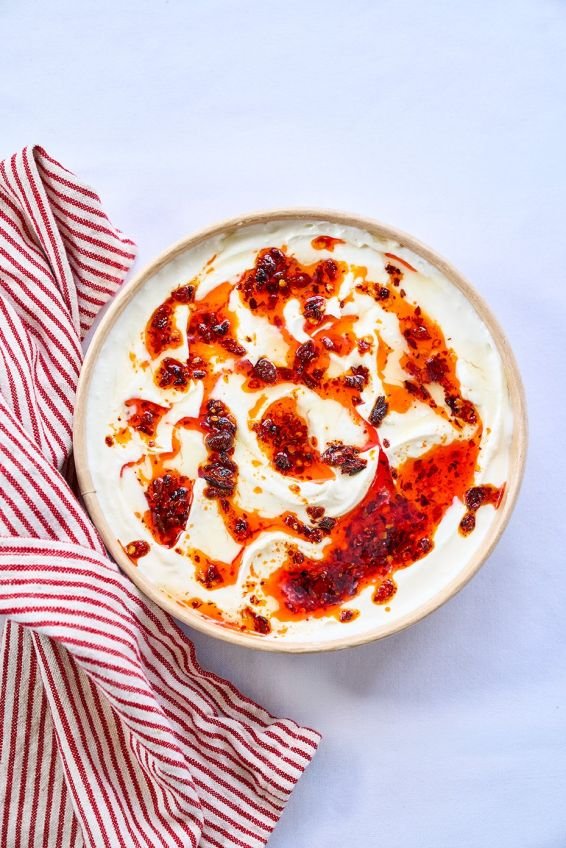 Whipped feta with honey & crunchy chilli oil