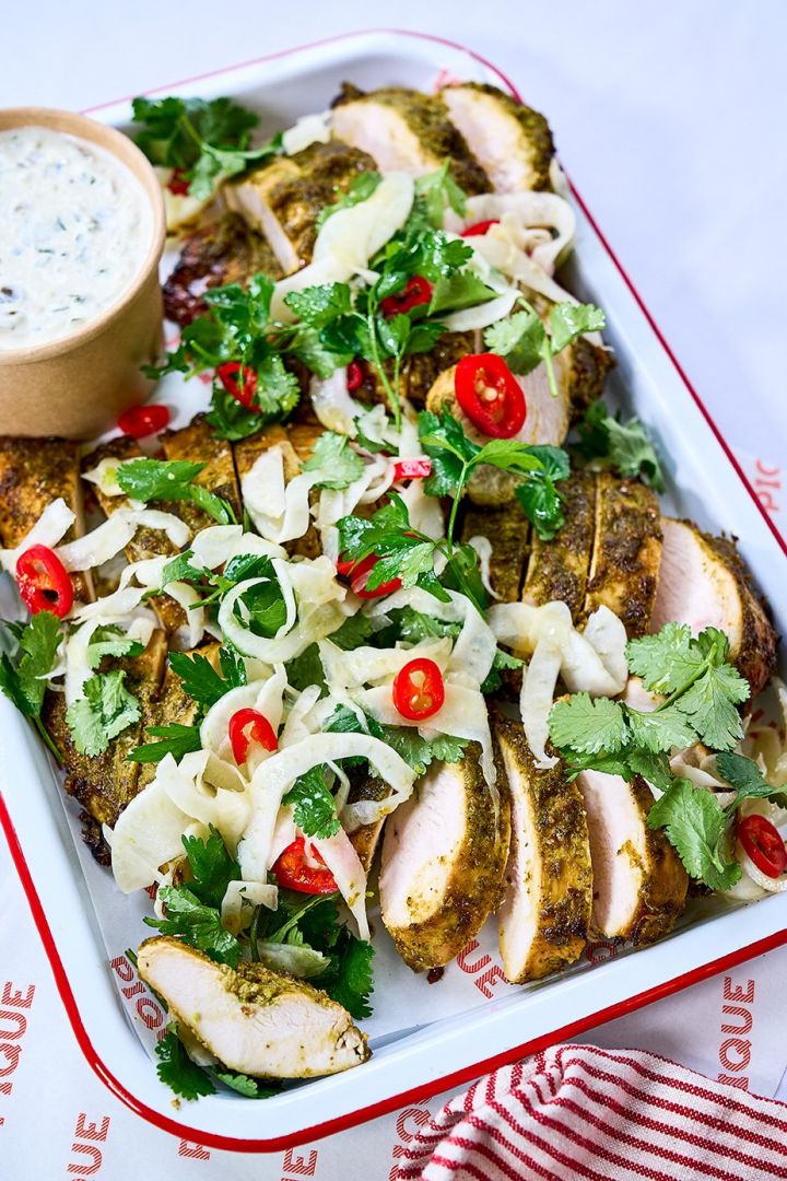 Honey & herb marinated chicken with jalapeno garlic yoghurt 