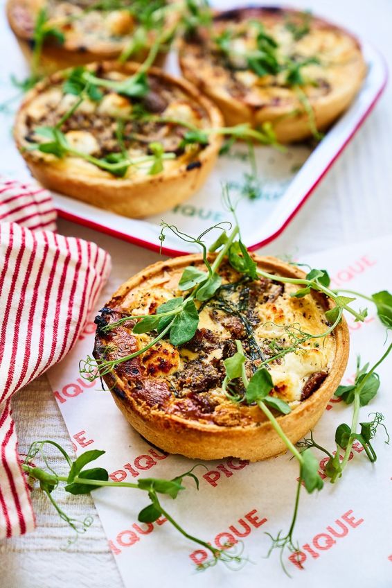 Goat's cheese, onion marmalade & thyme mini quiches