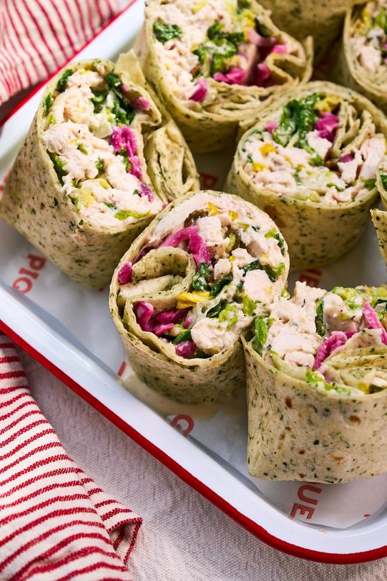 Chicken caesar wrap with gem lettuce, parmesan & pickled red onions