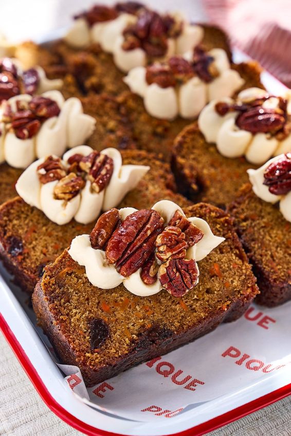 Carrot cake with cream cheese frosting & candied pecans