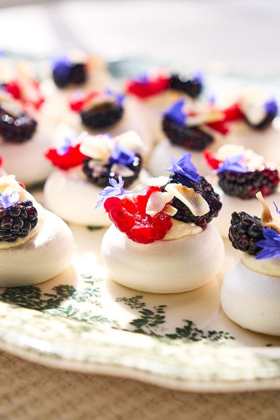 Mini berry & toasted coconut pavlovas 