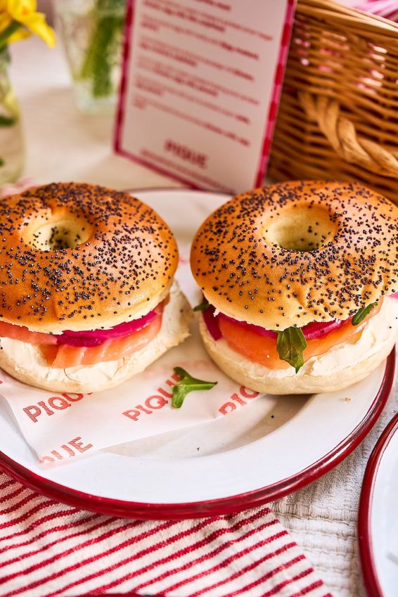 Smoked Salmon, Cream Cheese, Pickled Onion bagel