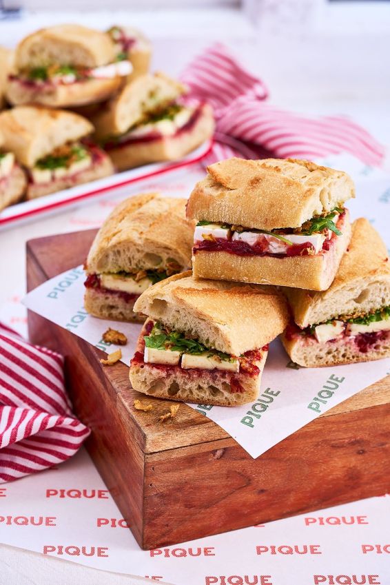 Brie, cranberry and crispy onion baguette with rocket & aioli