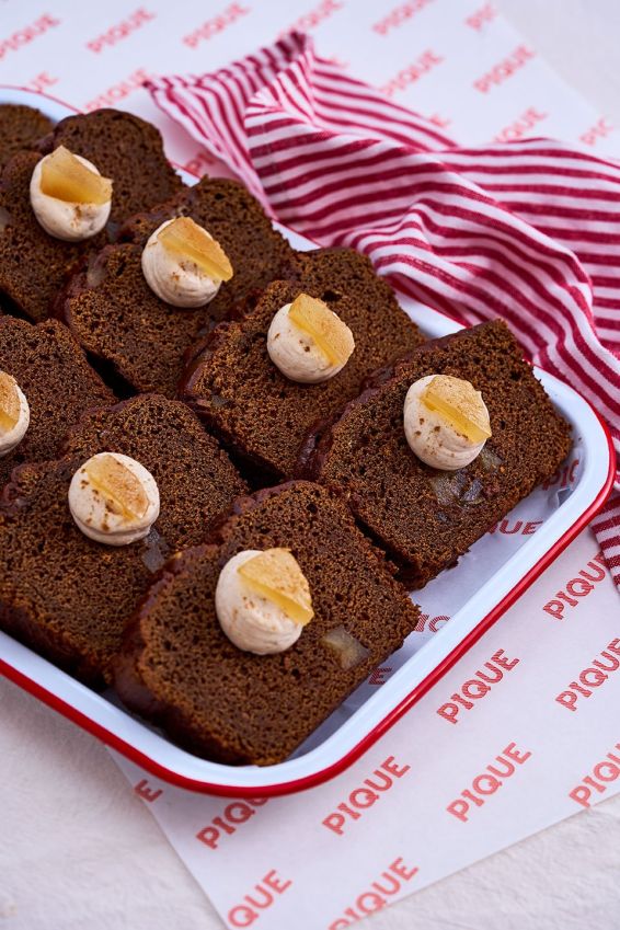 Sticky ginger cake with cinnamon cream cheese & stem ginger