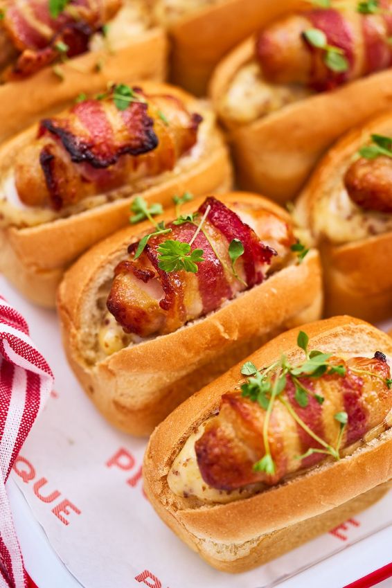 Honey glazed pig in blankets sliders with wholegrain mustard aioli