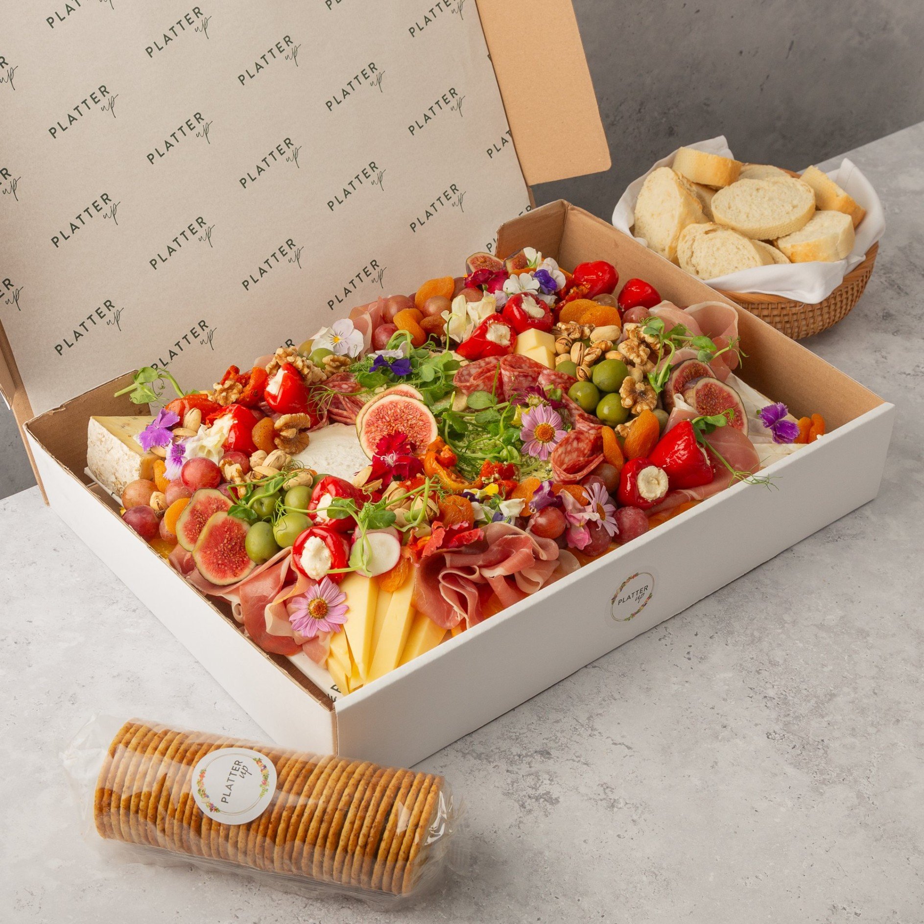 Small Classic Grazing Platter with Crackers and Baguette - Feeds 7