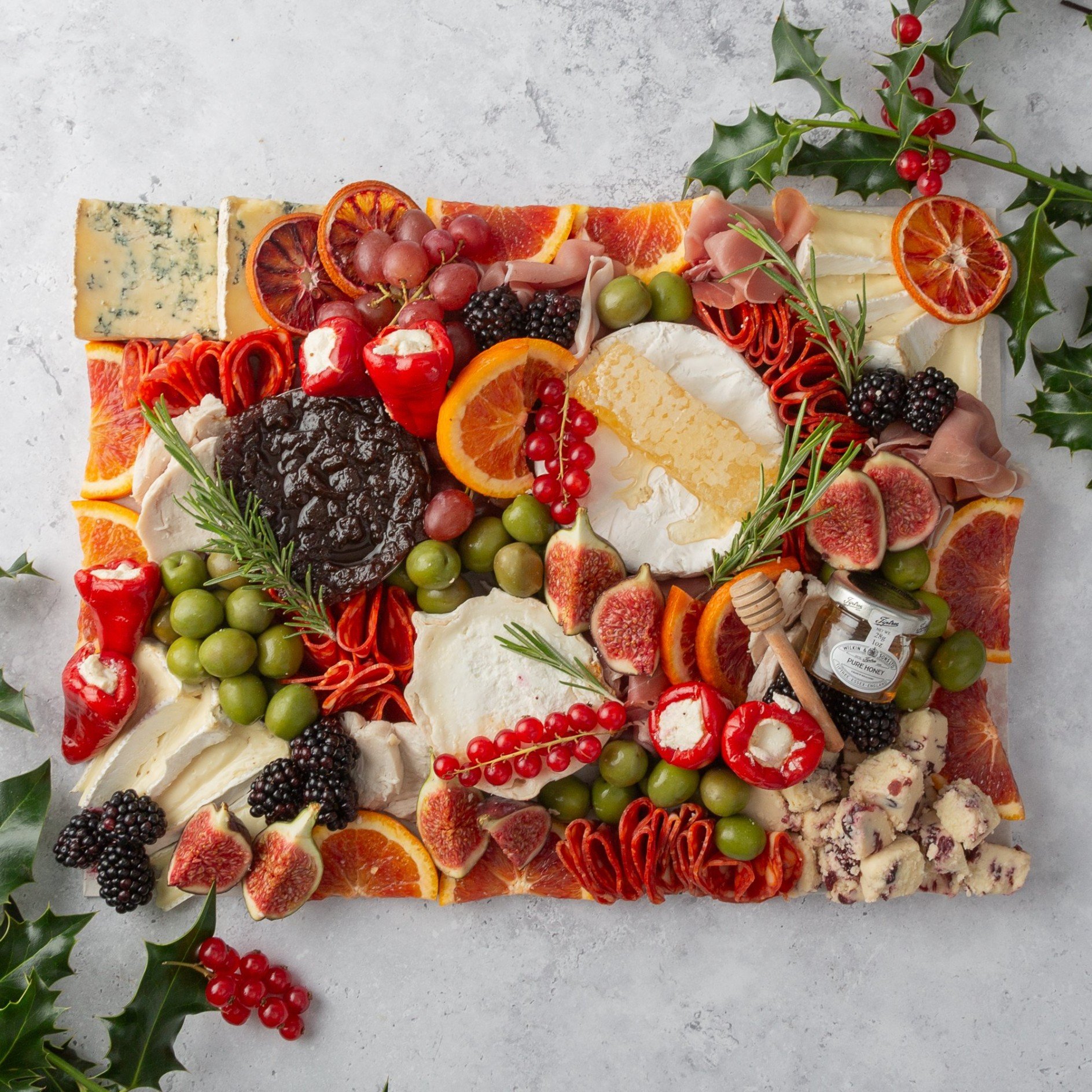 Small Christmas Grazing Platter with Crackers and Baguette - Feeds 7