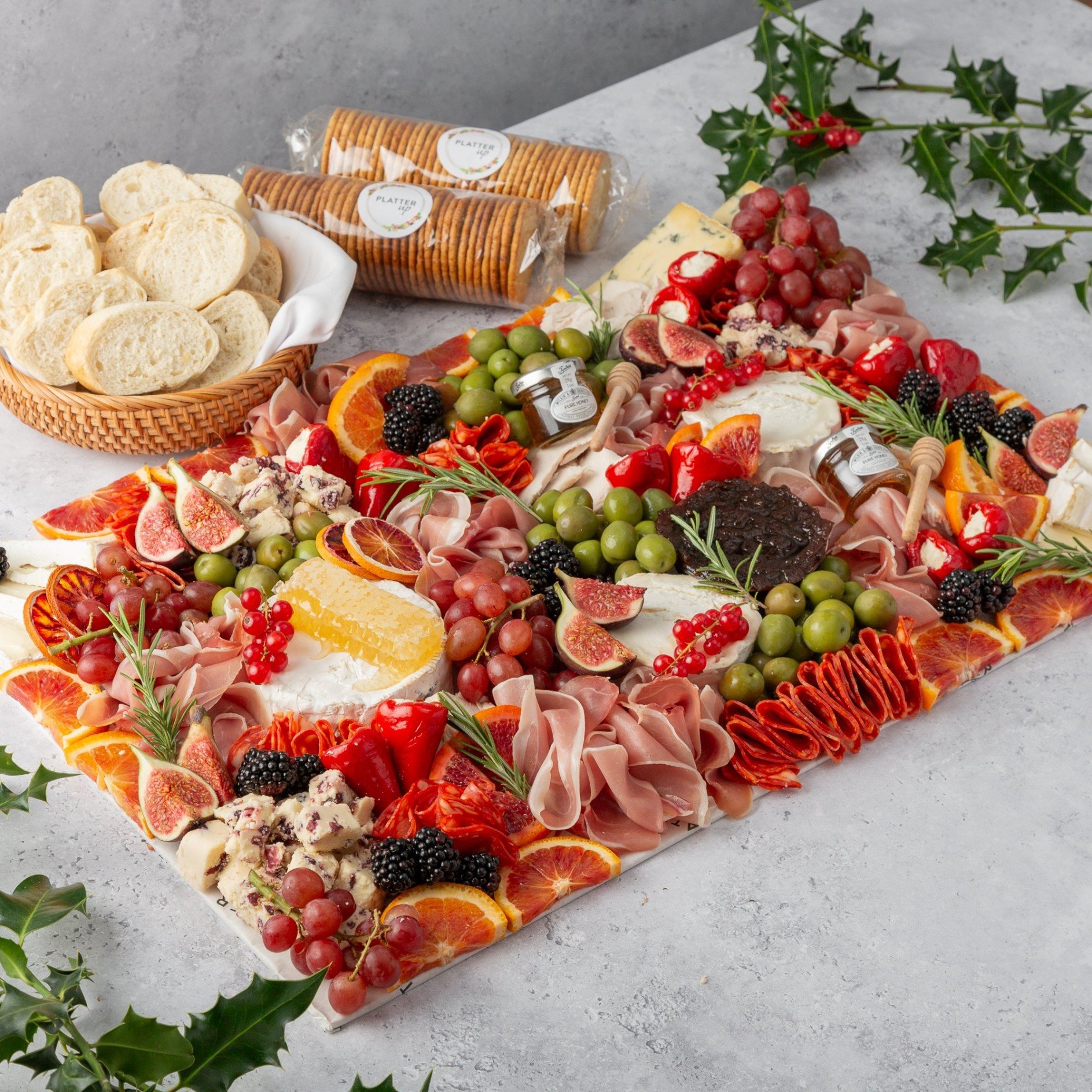 Large Christmas Grazing Platter with Crackers and Baguette - Feeds 14