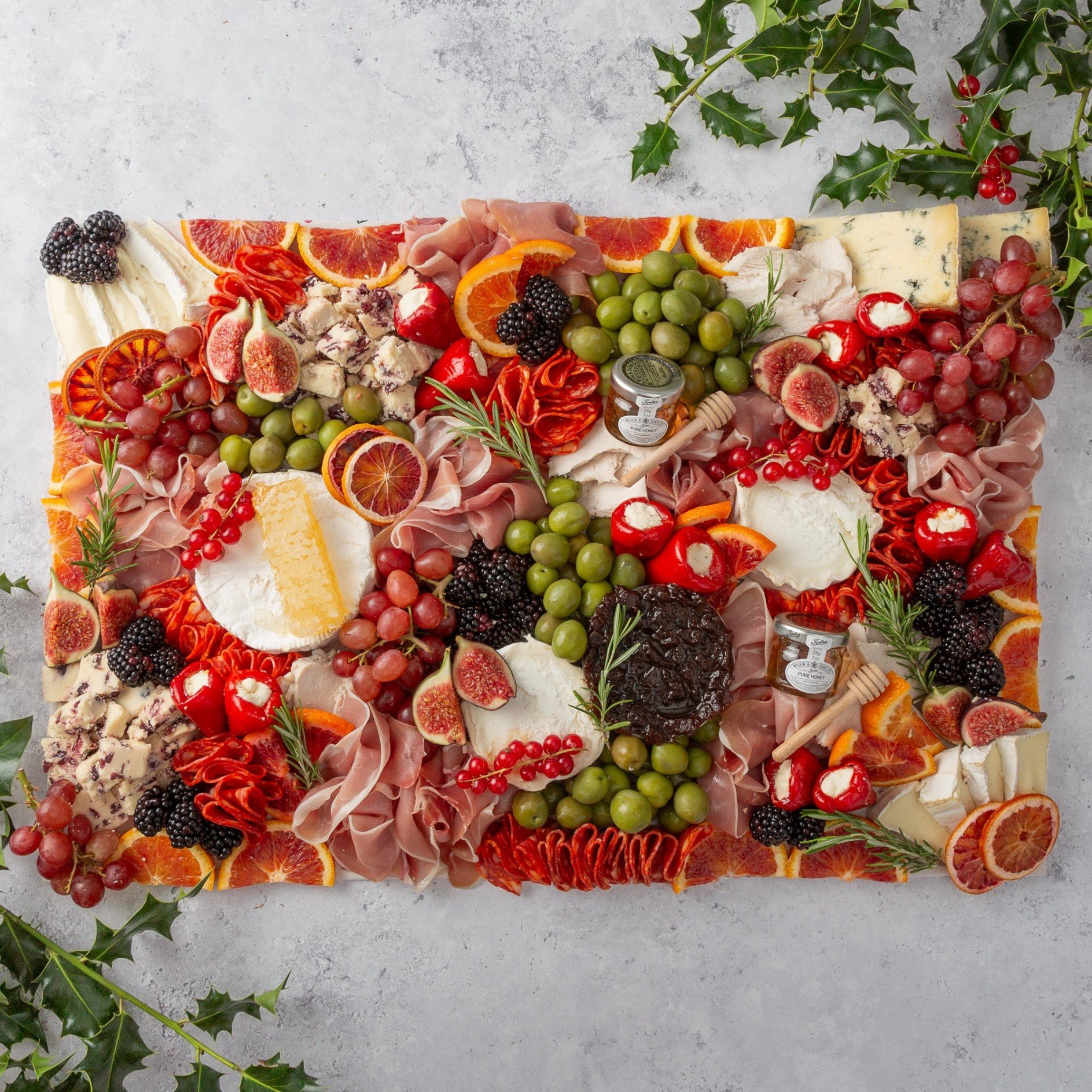 Large Christmas Grazing Platter with Crackers and Baguette - Feeds 14