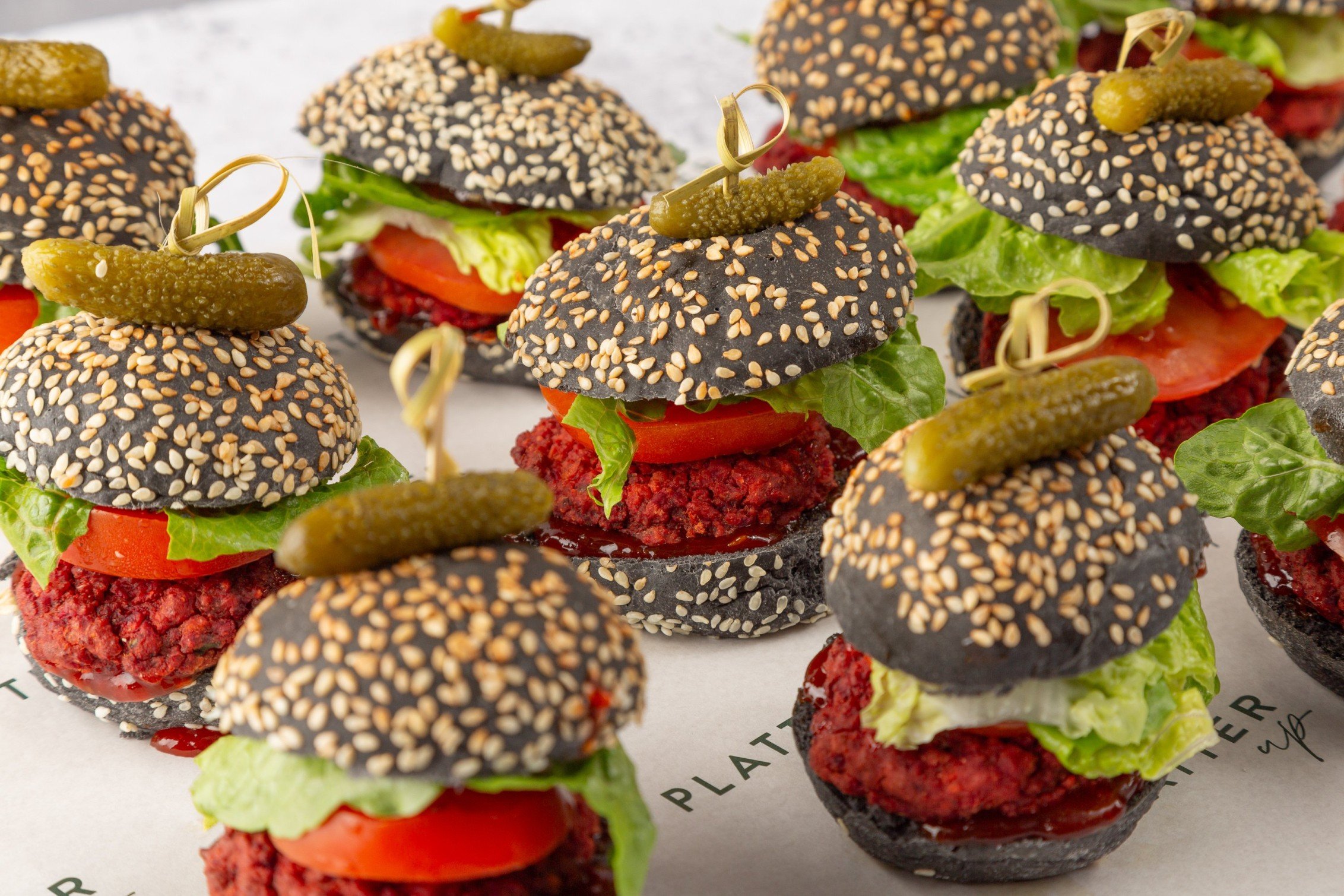 Vegan Beetroot Falafel and Chilli Jam in Mini Charcoal Sliders - 12
