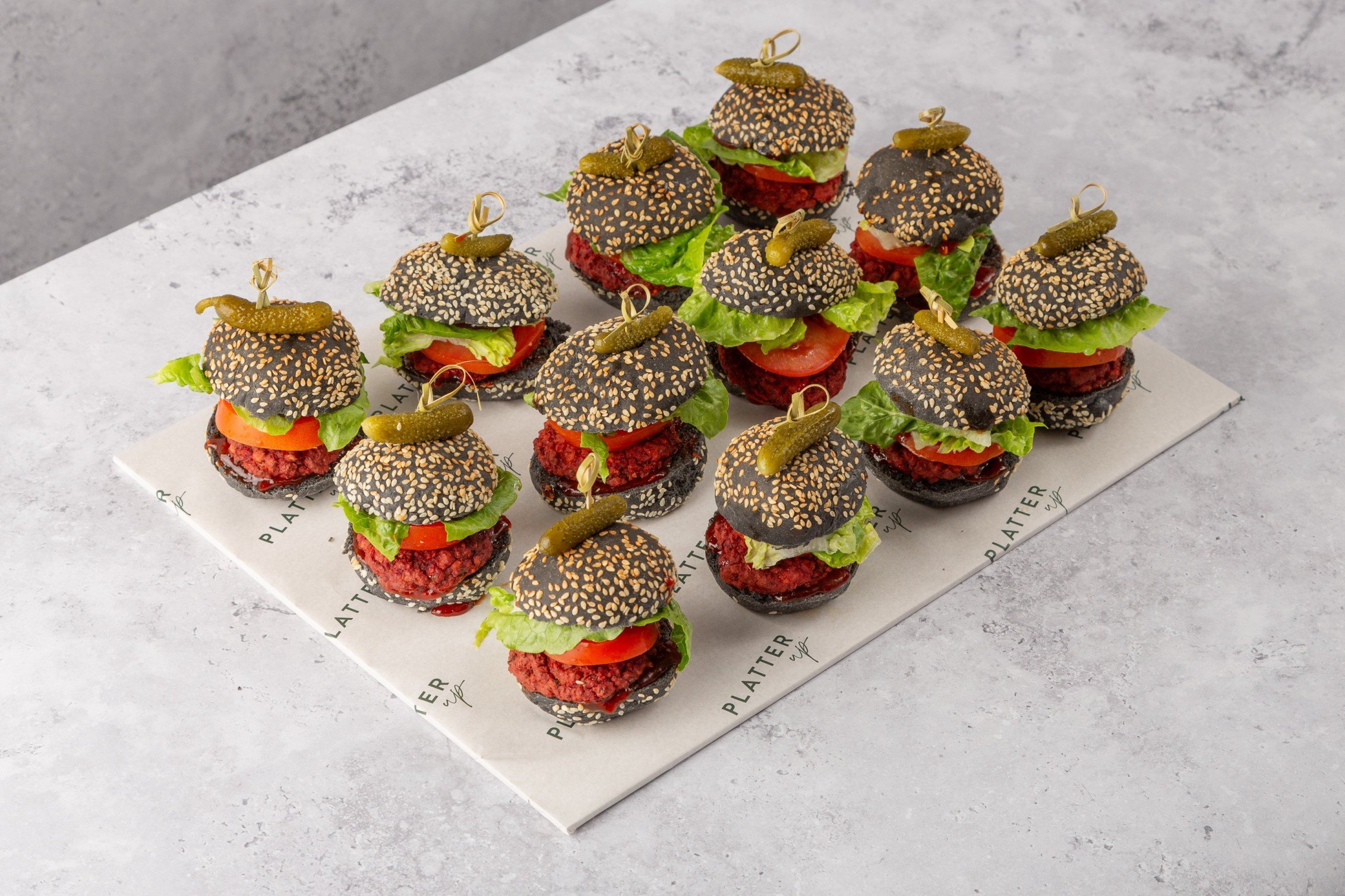 Vegan Beetroot Falafel and Chilli Jam in Mini Charcoal Sliders - 12