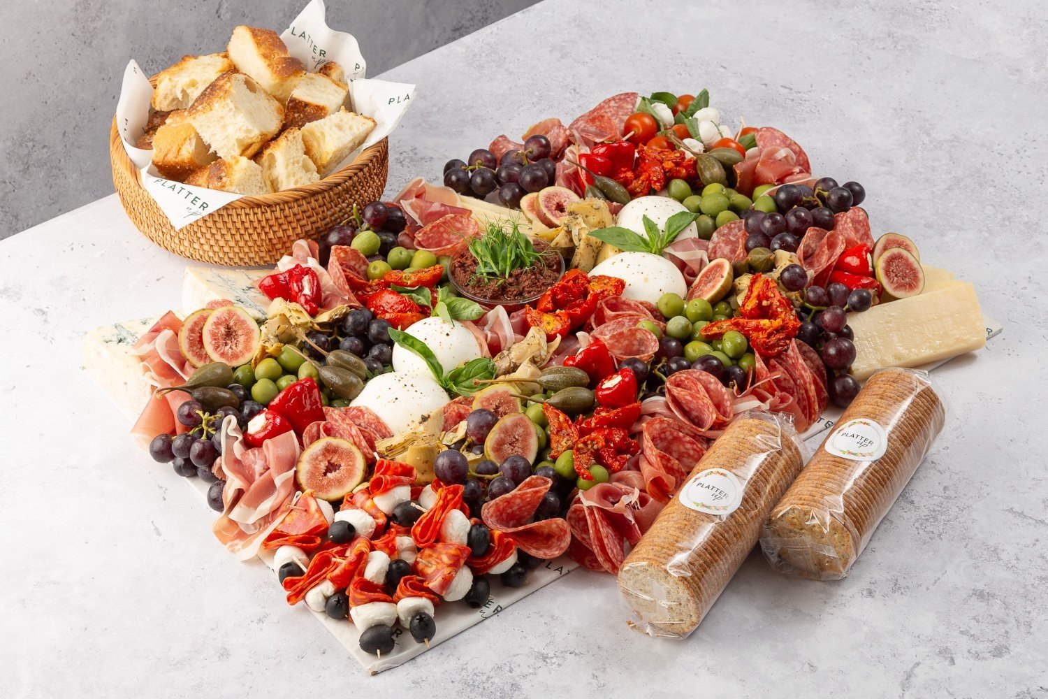 Large Italian Grazing Platter with Crackers and Focaccia - Feeds 14