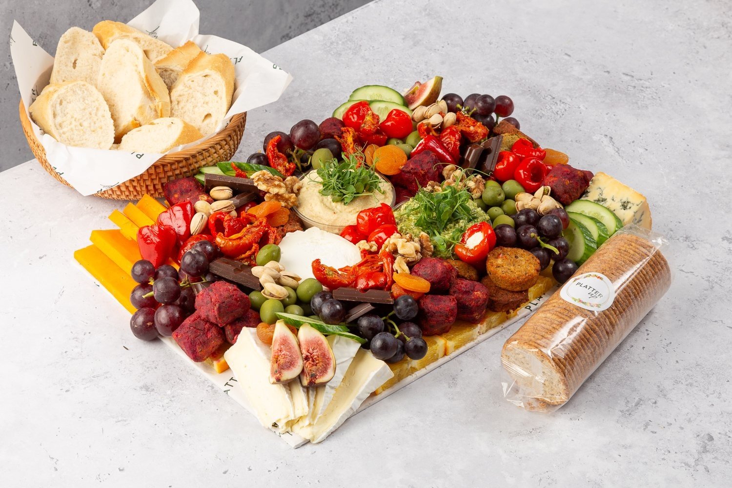Small Vegetarian Grazing Platter with Crackers and Baguette - Feeds 7