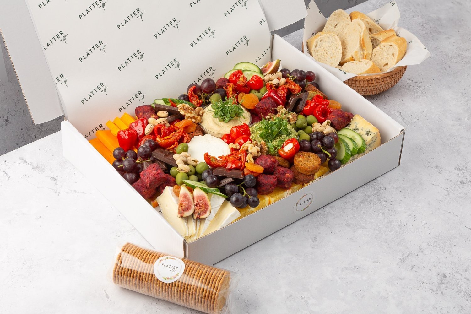 Small Vegetarian Grazing Platter with Crackers and Baguette - Feeds 7