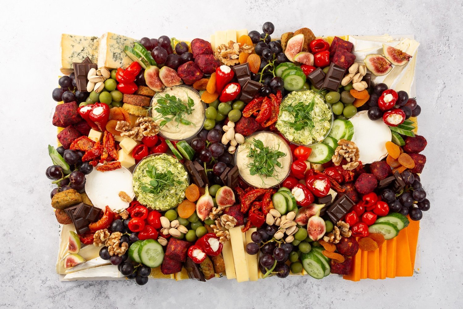 Large Vegetarian Grazing Platter with Crackers and Baguette - Feeds 14