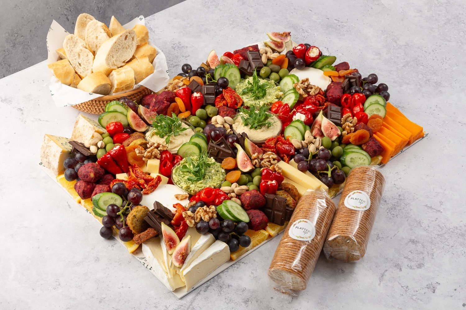 Large Vegetarian Grazing Platter with Crackers and Baguette - Feeds 14