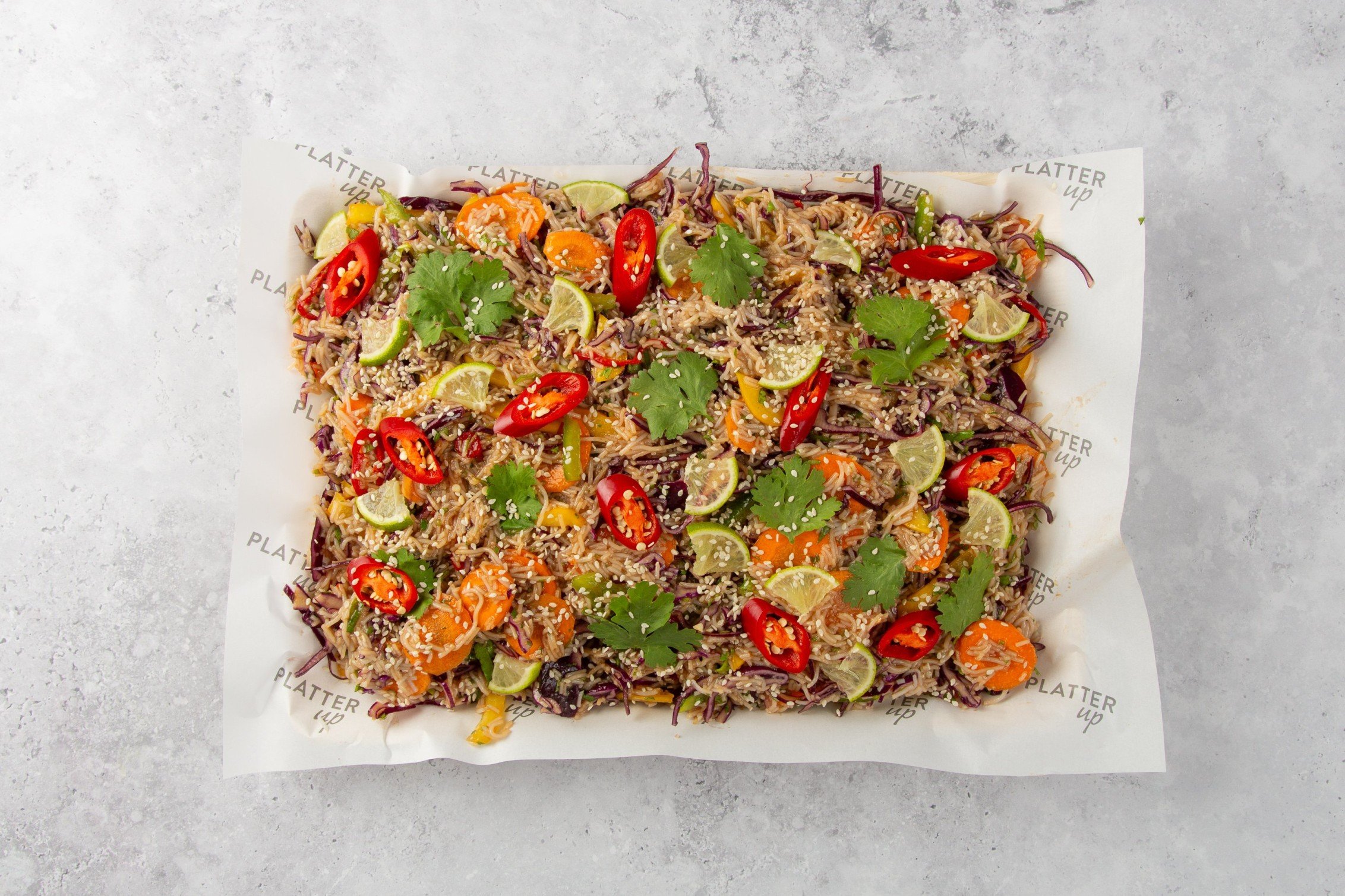 Vegan Thai Salad with Cabbage, Carrot, Spring Onion, Fresh Herbs, Edamame and Rice Noodles - Feeds 8