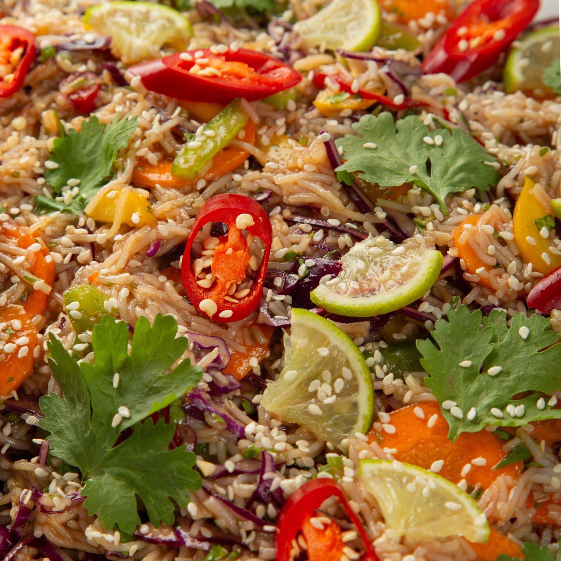 Vegan Thai Salad with Cabbage, Carrot, Spring Onion, Fresh Herbs, Edamame and Rice Noodles - Feeds 8