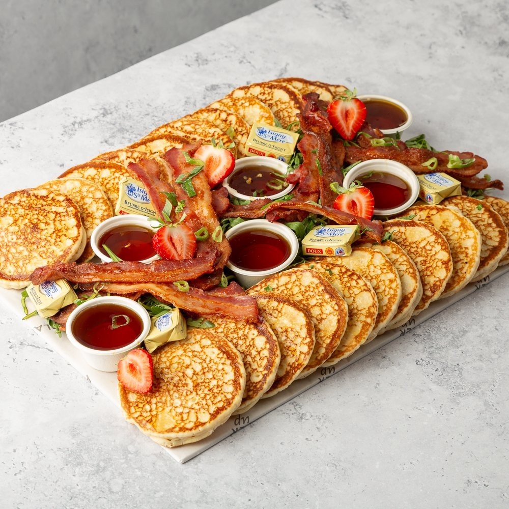 Pancake Platter with Bacon and Maple Syrup - 22 Pancakes