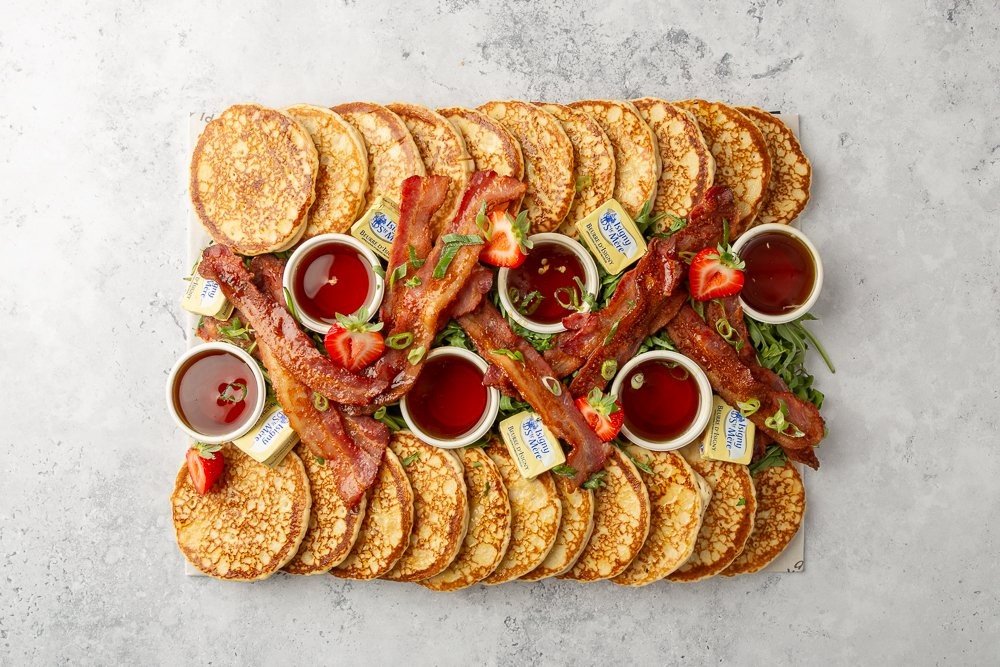 Pancake Platter with Bacon and Maple Syrup - 22 Pancakes