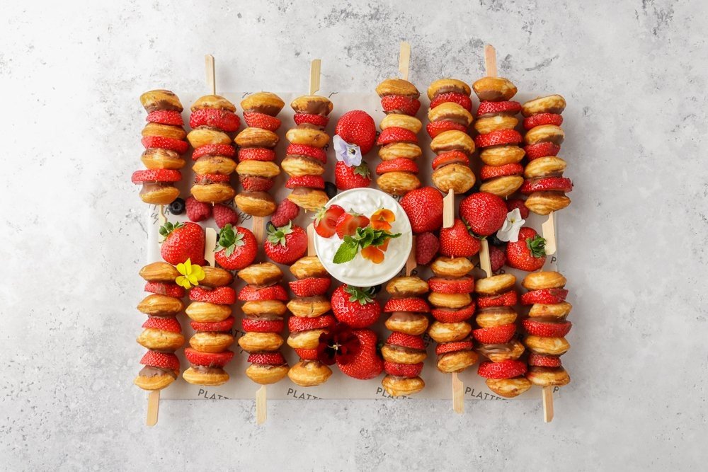Strawberries and Chocolate Pancake Skewer Platter - 16 Skewers