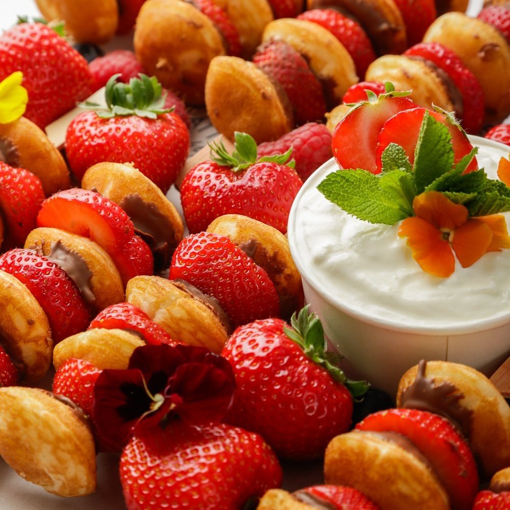 Strawberries and Chocolate Pancake Skewer Platter - 16 Skewers