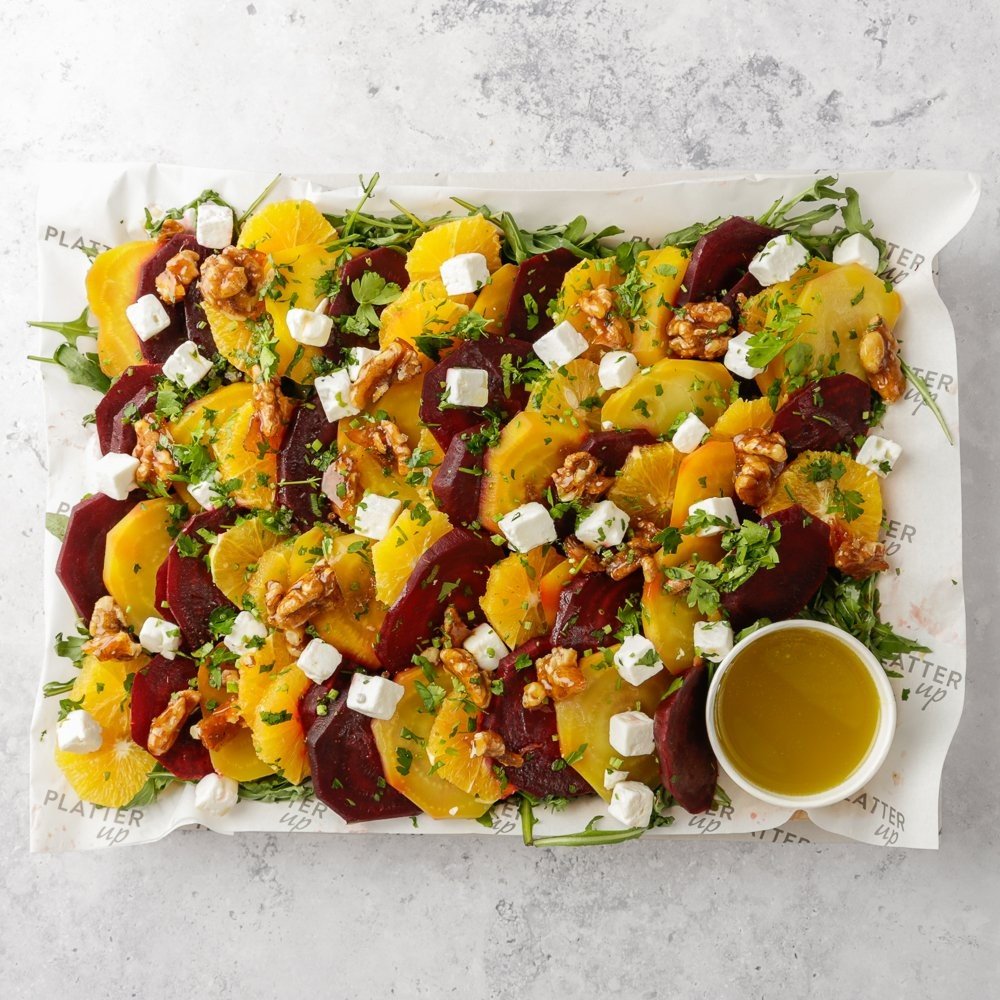 Beetroot, Orange, Rocket, Walnut, Feta Cheese and Parsley Salad with a Vinaigrette Dressing - Feeds 8